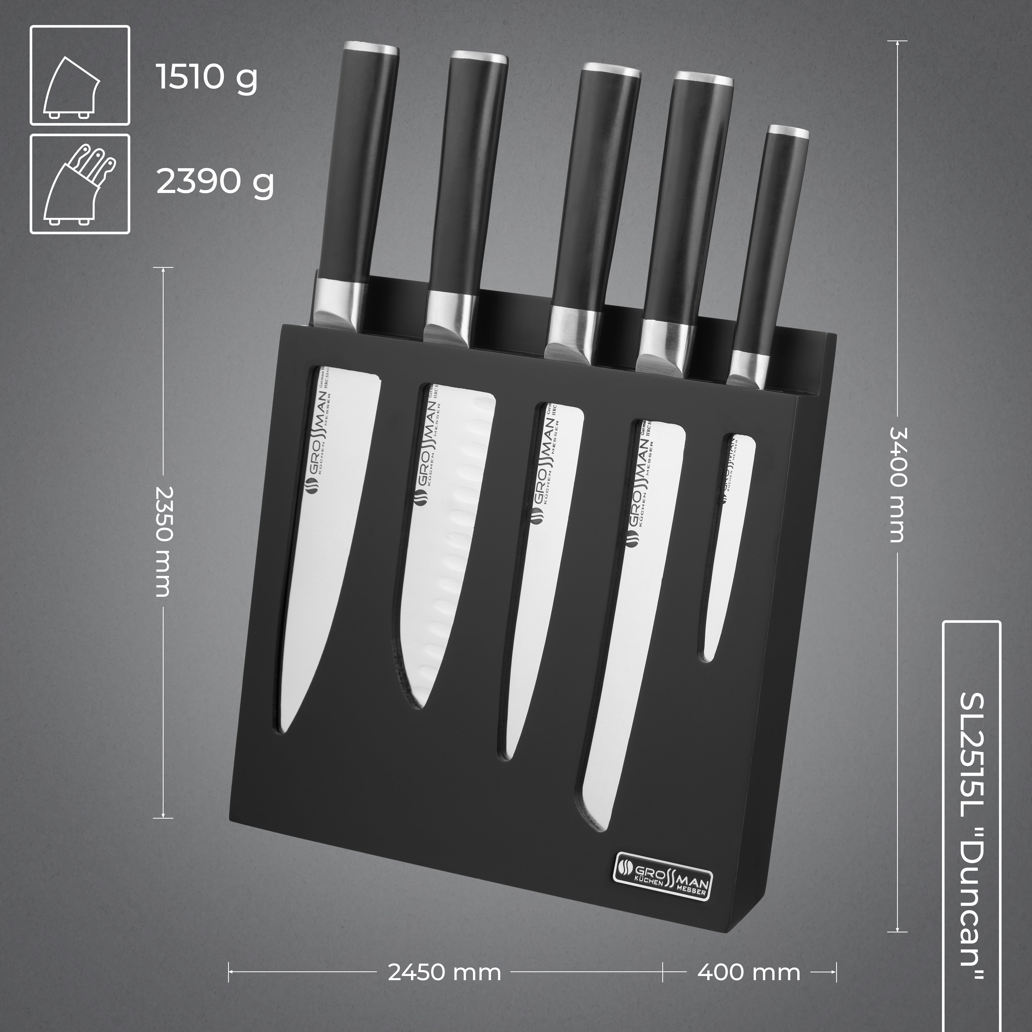 Duncan Messerblock | 5-teiliges Messerset mit Messerblock