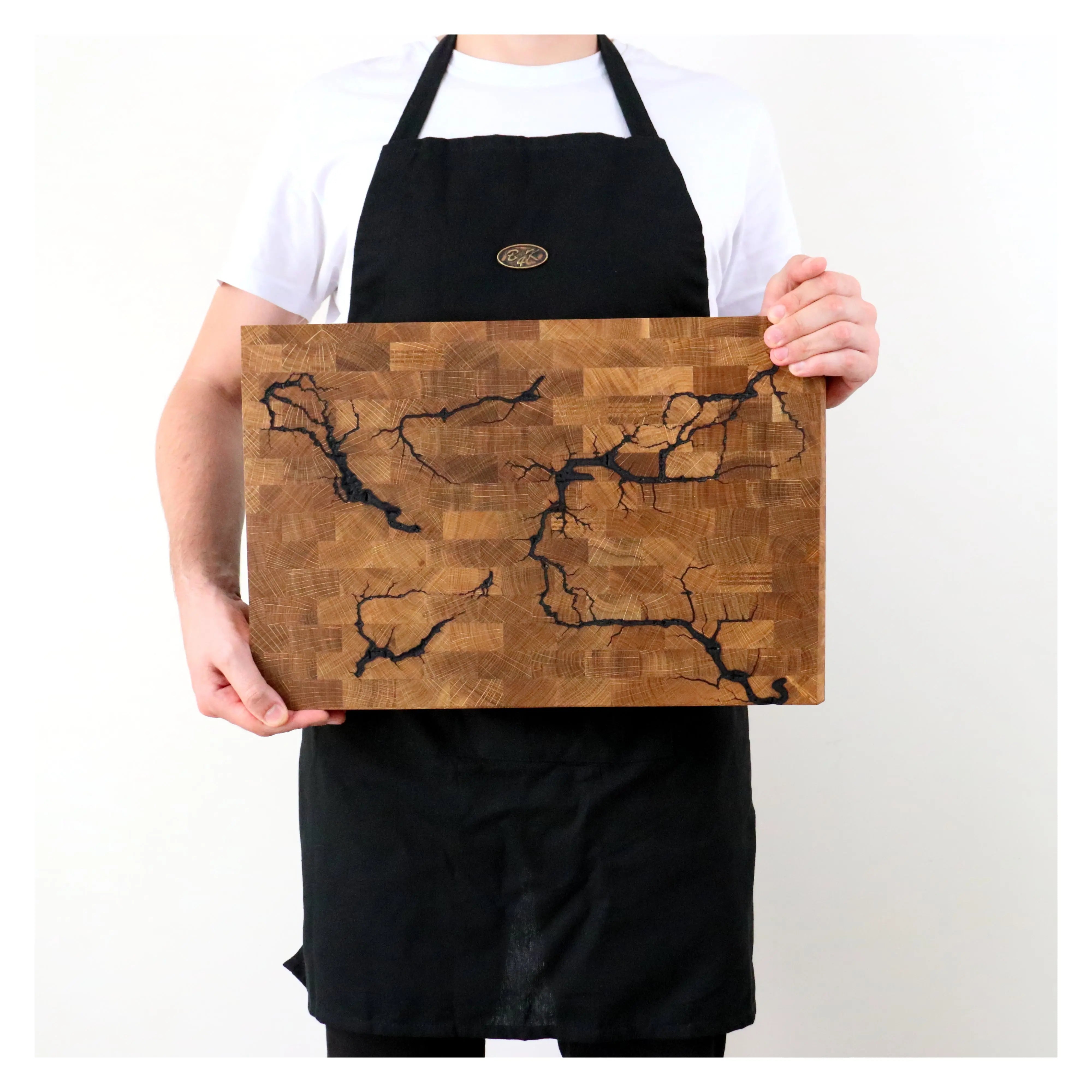 Lichtenberg-Blitze Designer 45x30x4cm Hackblock aus Eiche | Zweiseitig verwendbar | Handgemacht B4K