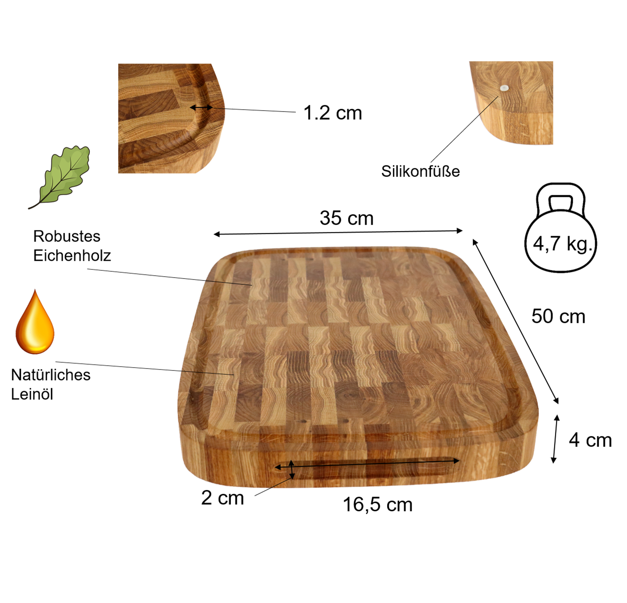 Hackblock aus Eiche Stirnholz 50х35х4cm