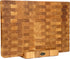 Profi-Hackblock Eiche 50x35 cm inklusive Ständer zur platzsparenden Aufbewahrung. Die Ansicht von oben und seitlich verdeutlicht die robuste Bauweise des Hirnholzbretts. Ideal für die moderne Profiküche.