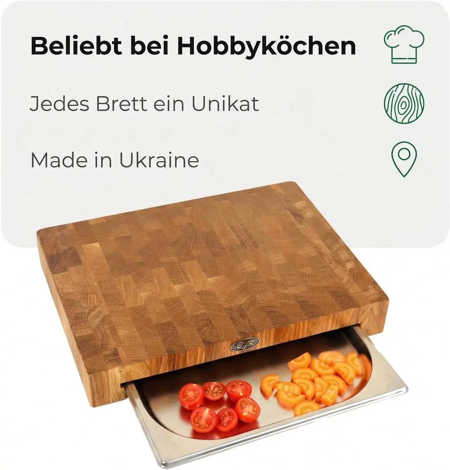 Profi Schneidebrett mit Auffangschale 40x30x6cm | Stirnholz Eiche B4K B4K