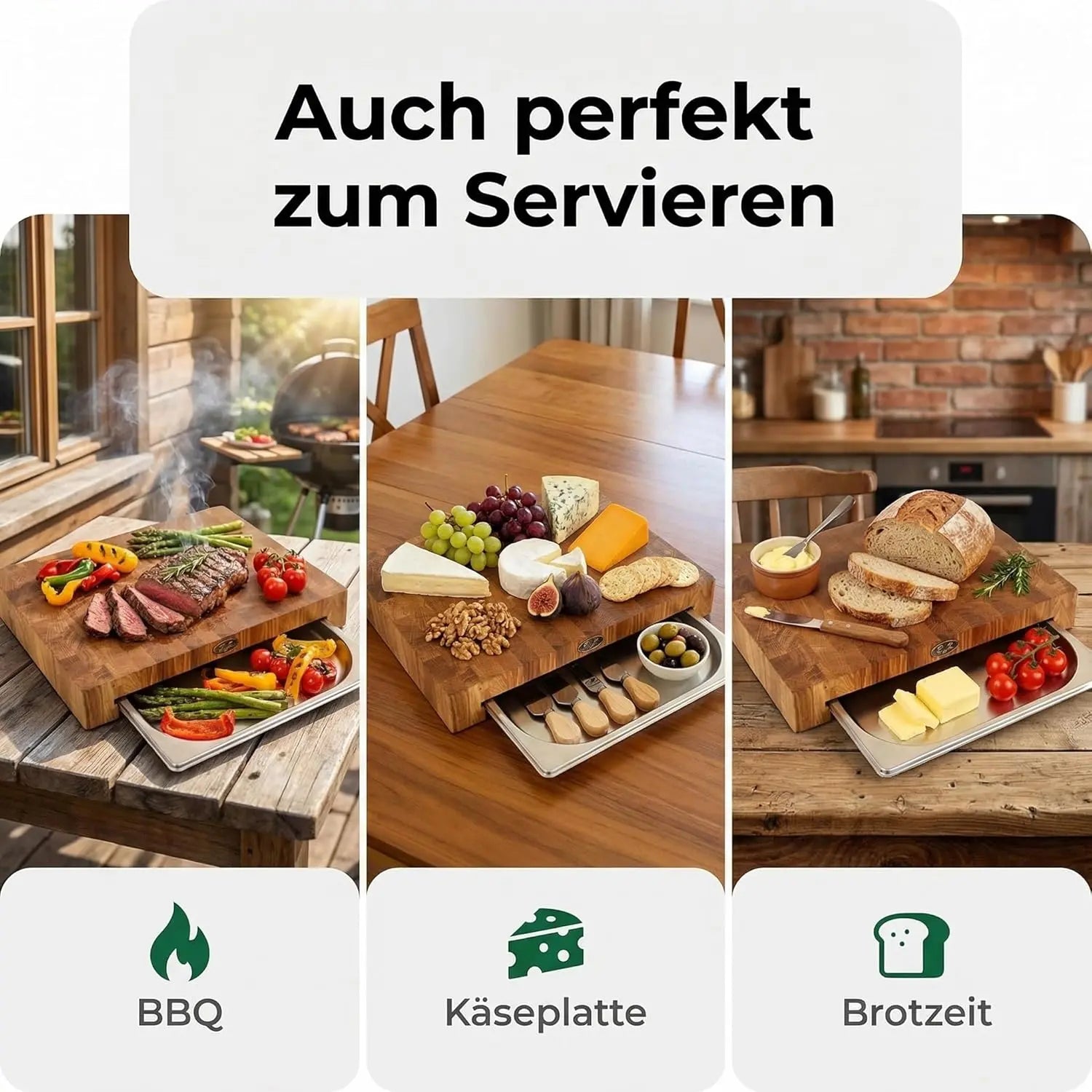 Profi Schneidebrett mit Auffangschale 40x30x6cm | Stirnholz Eiche B4K B4K