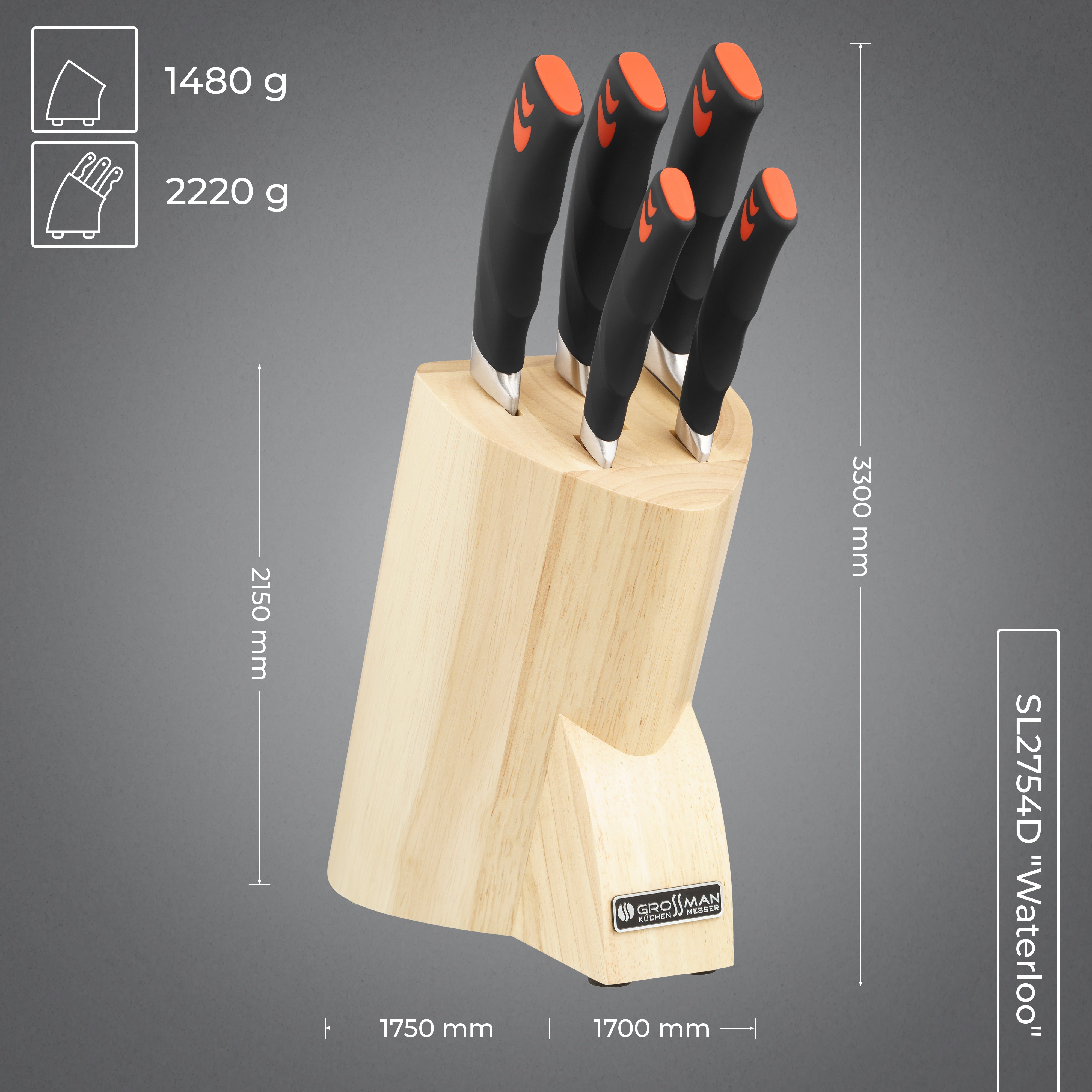 Waterloo Messerblock | 5-teiliges Messerset mit Messerblock