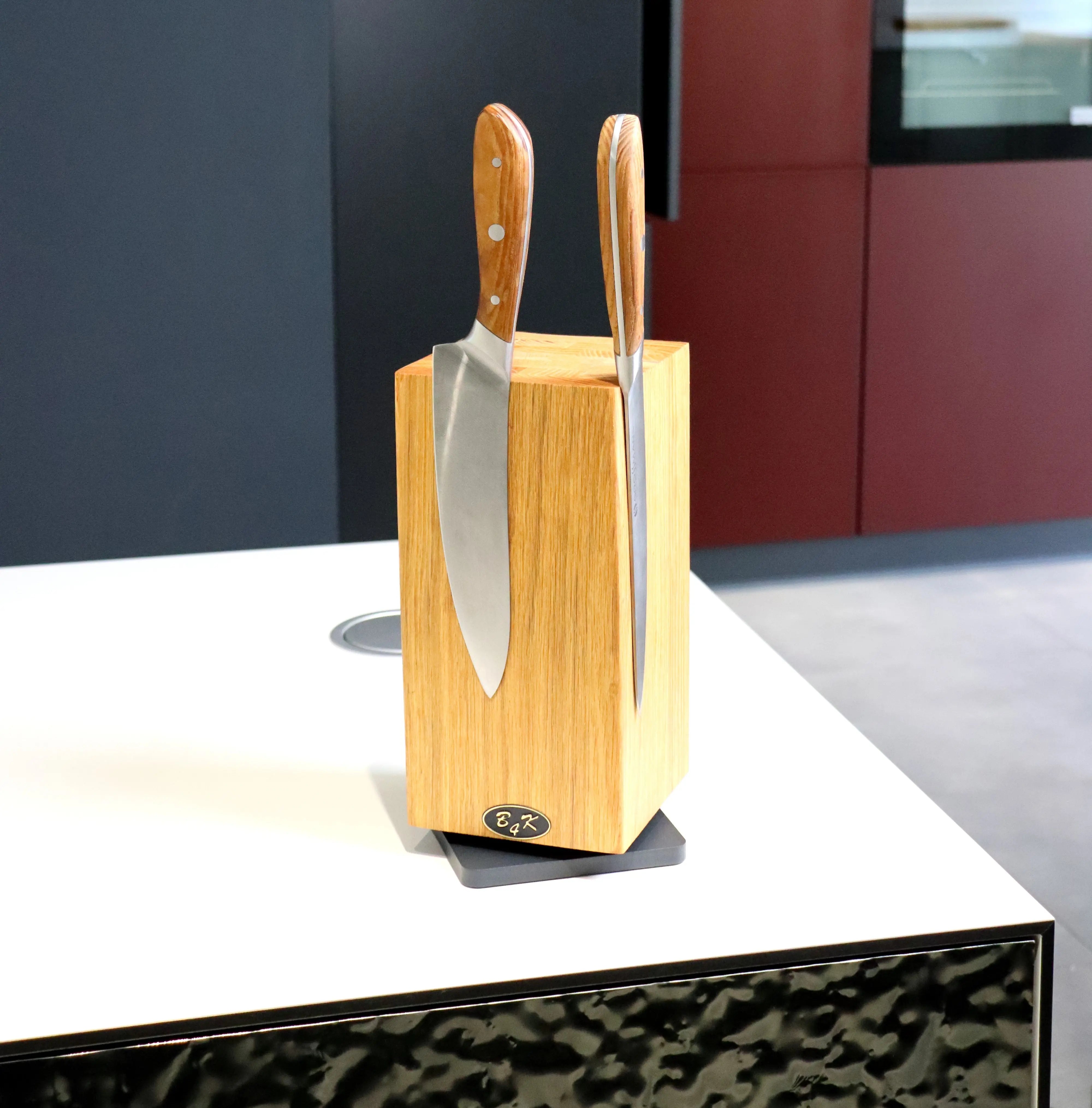 Magnetischer Messerblock ohne Messer, für 8 Küchenmesser, drehbar, mit sehr starken Neodym Magneten, Handgefertigt B4K