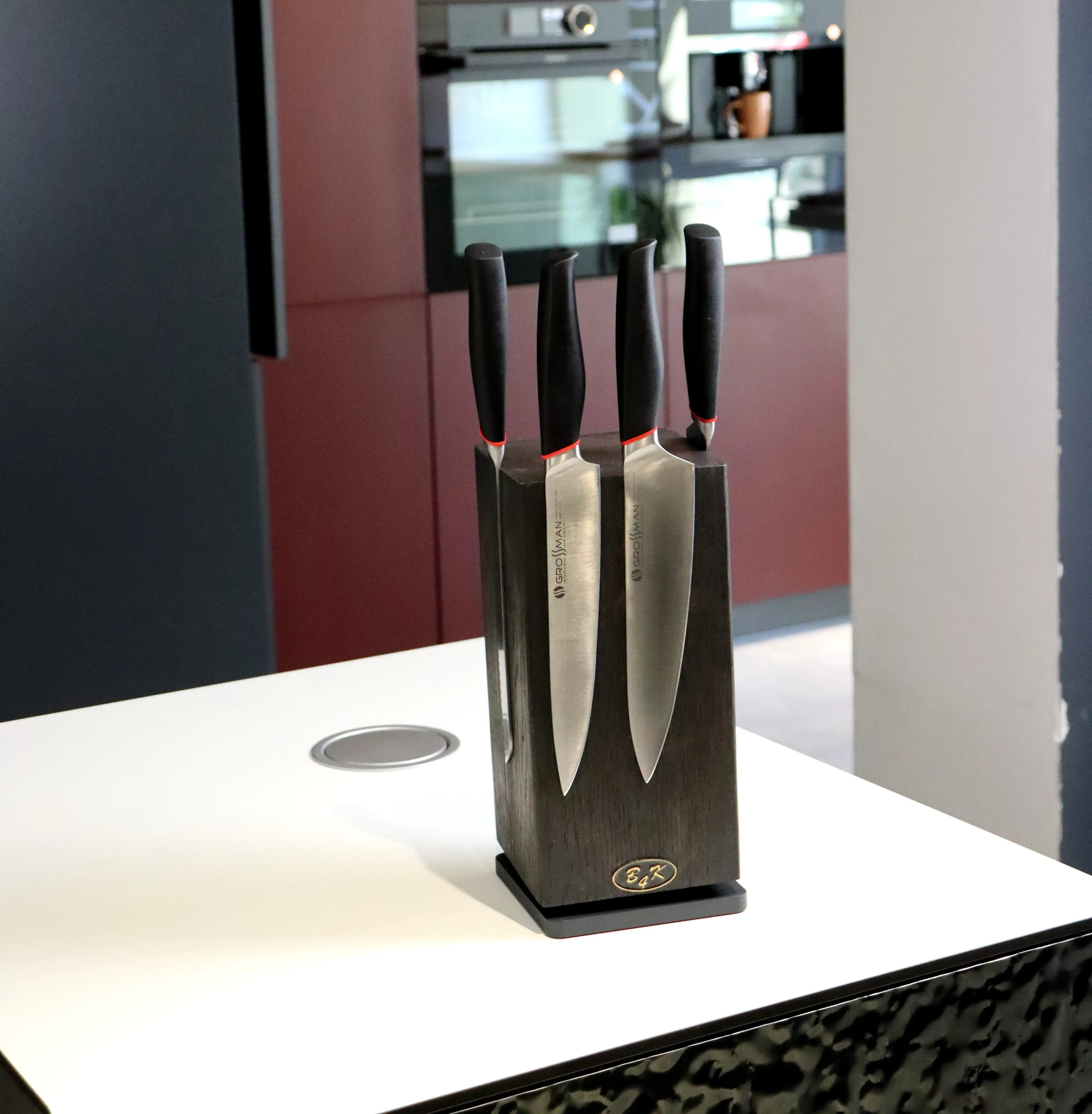 Magnetischer Messerblock ohne Messer, für 8 Küchenmesser, drehbar, mit sehr starken Neodym Magneten, Handgefertigt B4K