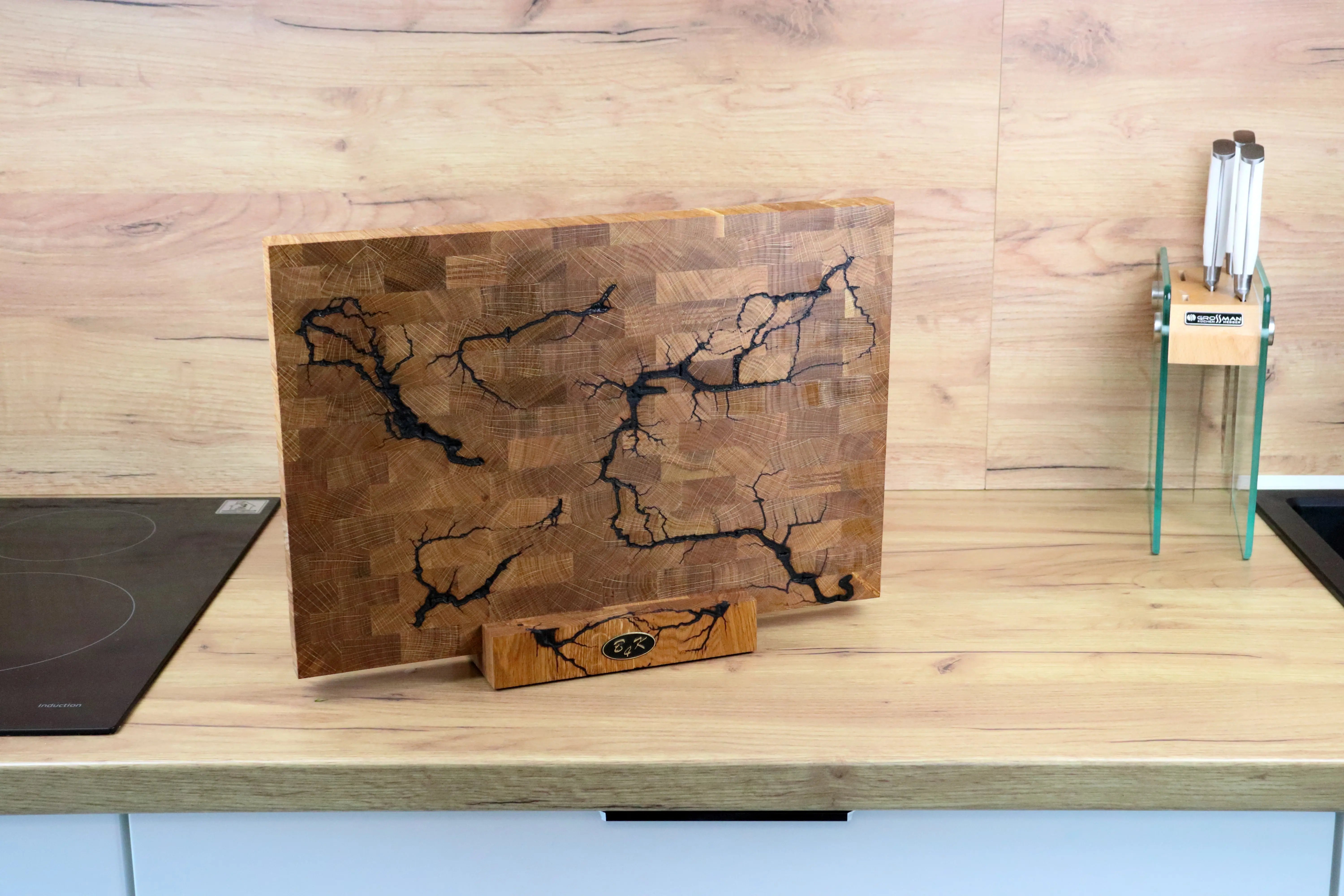 Lichtenberg-Blitze Designer 45x30x4cm Hackblock aus Eiche | Zweiseitig verwendbar | Handgemacht B4K