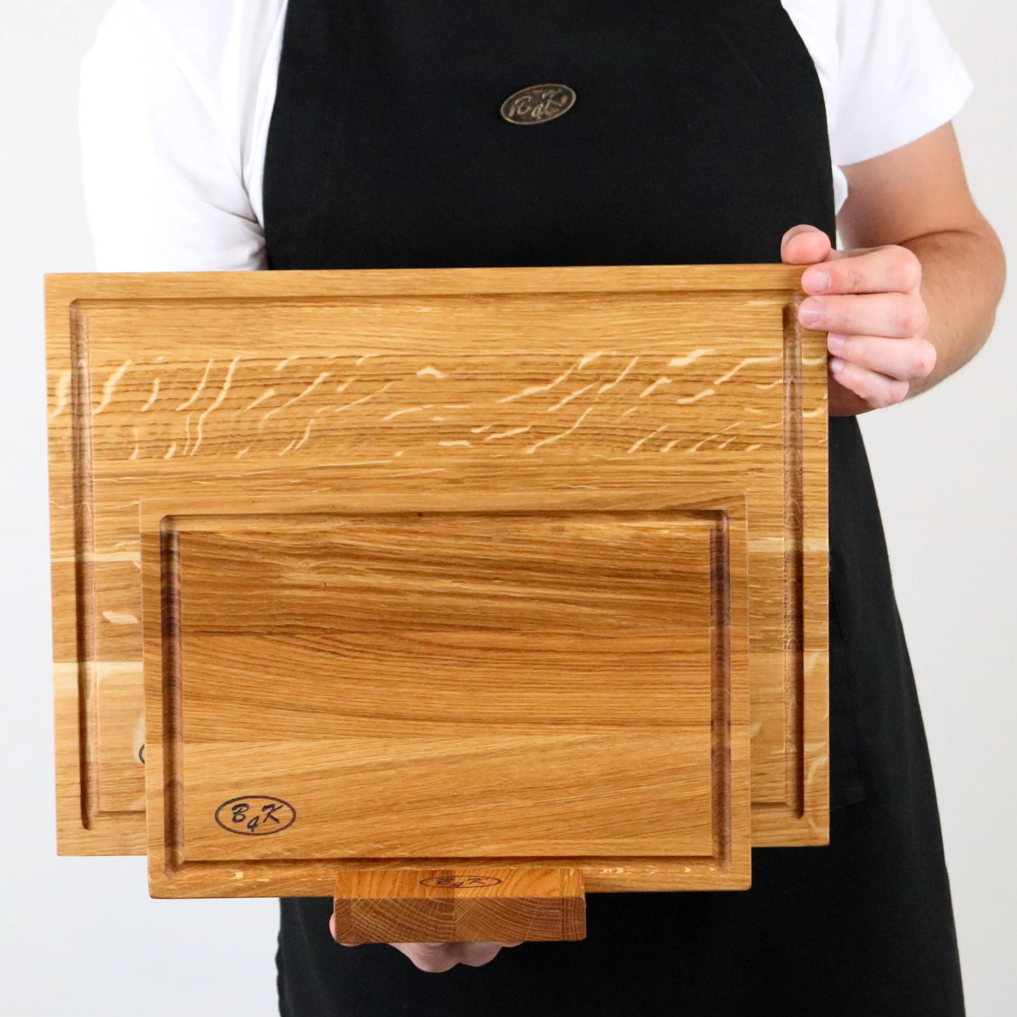 Küchenbretter 2er Set aus Eiche 40cmx30cm&30x20cm | Tranchierbrett | Hackbrett | Frühstücksbrett | Servierbrett | Brotbrett B4K