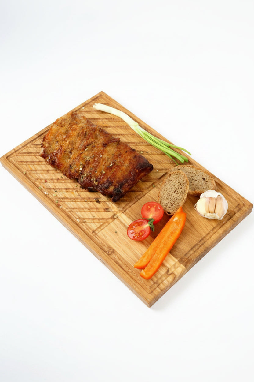Steakbrett aus Eichenholz – Servierbrett für Steak & Grillfleisch – Grillbrett für BBQ, Fleisch & mehr B4K