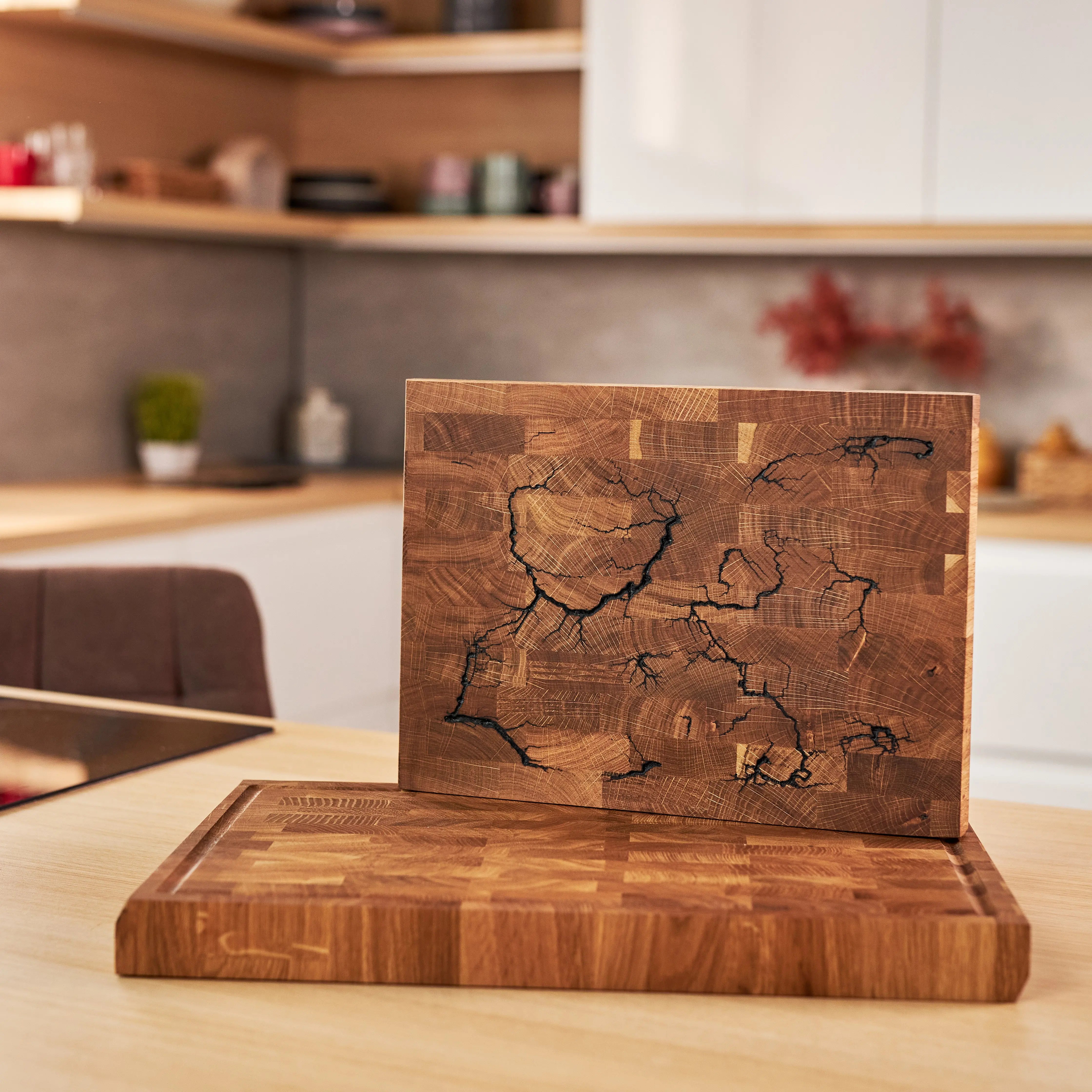 Lichtenberg-Blitze Designer 45x30x4cm Hackblock aus Eiche | Zweiseitig verwendbar | Handgemacht B4K